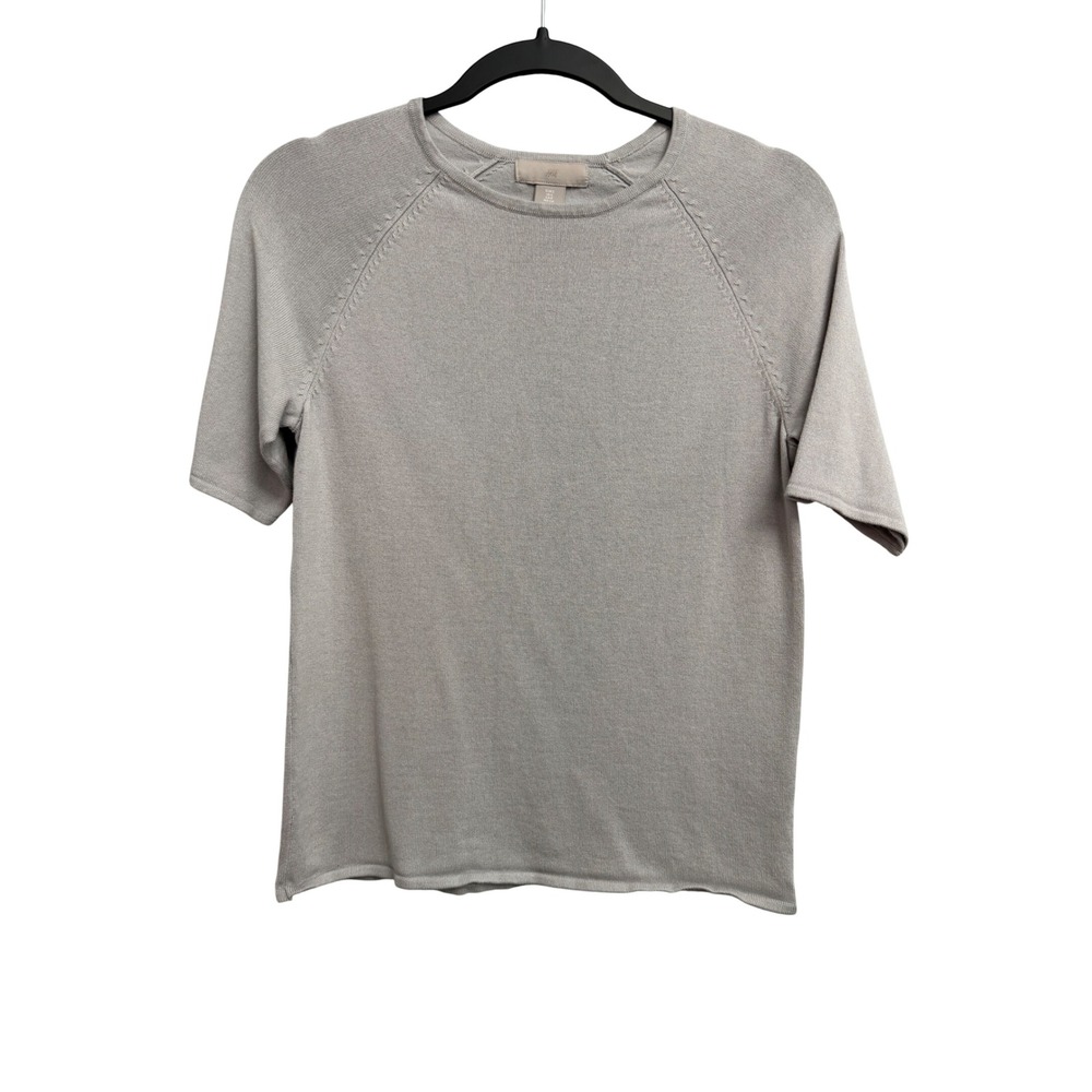 HM Light Gray Short Sleeve Fine Knit Viscose Blend Raglan Sweater Small Minimal